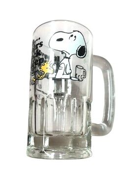 Vintage Peanuts Glass Root Beer Mug Snoopy & Woodstock